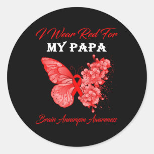 Schmetterling Ich trage Rot für mein Papa-Hirnaneu Runder Aufkleber