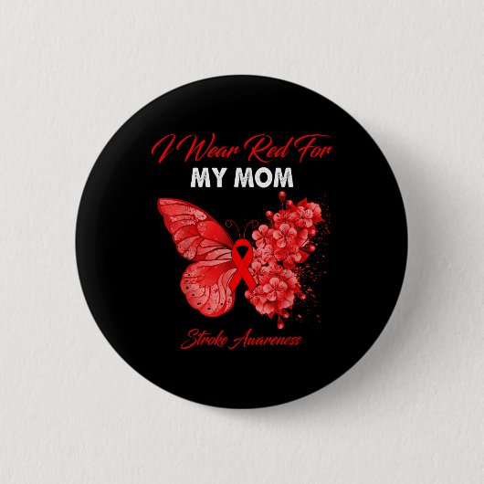 Schmetterling ich trage Rot für meine Mama Stroke Button (Vorderseite)