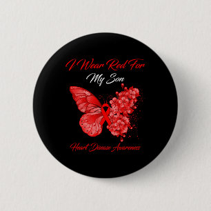 Schmetterling Ich trage Rot für meinen Sohn Herzer Button