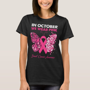 Schmetterling im Oktober tragen wir rosa Brustkreb T-Shirt