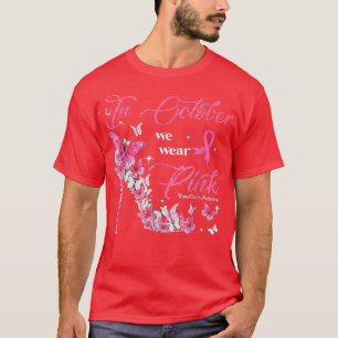 Schmetterling Im Oktober tragen wir rosa Brustkreb T-Shirt