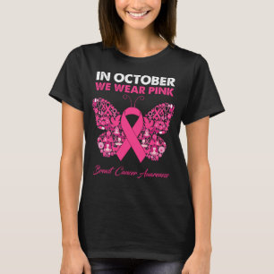 Schmetterling im Oktober tragen wir rosa Brustkreb T-Shirt