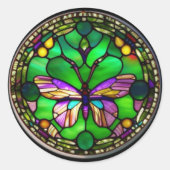 Schmetterling im Tiffany-Stil gestanzt Glas Design Runder Aufkleber (Vorderseite)