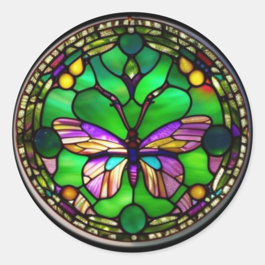 Schmetterling im Tiffany-Stil gestanzt Glas Design Runder Aufkleber (Vorderseite)