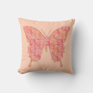 Schmetterling im Wellenmuster - rosa und orange Kissen