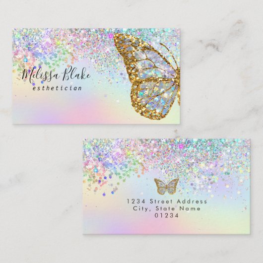 Schmetterling Imitate Pastellfarben Glitzer Visitenkarte (Vorne/Hinten)