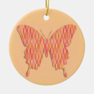 Schmetterling in abstrakten Druckfarben - Orangetö Keramikornament