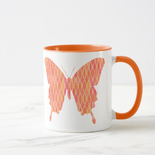 Schmetterling in abstrakten Druckfarben - Orangetö Tasse (Rechts)
