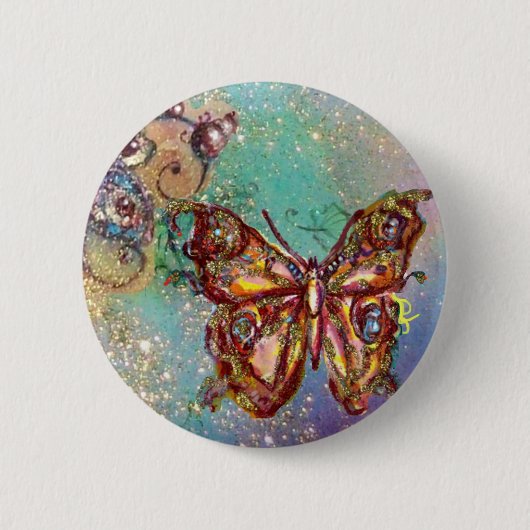SCHMETTERLING IN BLAU GOLD FUNKELT BUTTON (Vorderseite)