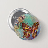SCHMETTERLING IN BLAU GOLD FUNKELT BUTTON (Vorne & Hinten)