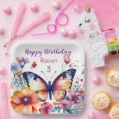 Schmetterling in Blume Girls Geburtstagsparty Pappteller (Party)