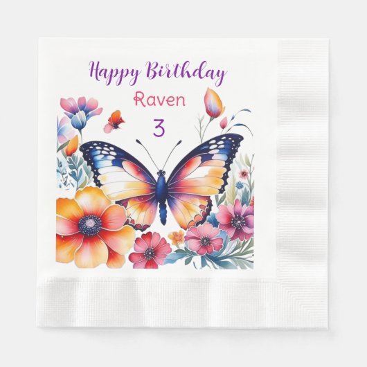 Schmetterling in Blume Girls Geburtstagsparty Serviette (Vorderseite)