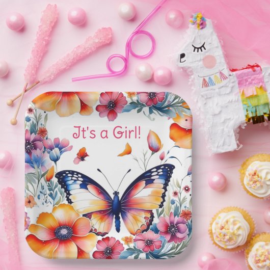 Schmetterling in Blume Mädchendusche Pappteller (Party)