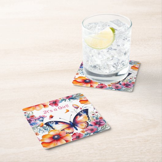 Schmetterling in Blume Mädchendusche Rechteckiger Pappuntersetzer (Vor Ort)