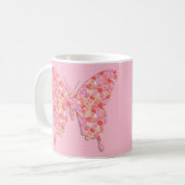 Schmetterling in Blume - rosa, orange Kaffeetasse (Vorderseite Links)