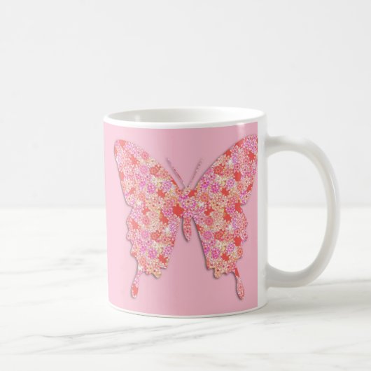 Schmetterling in Blume - rosa, orange Kaffeetasse (Rechts)