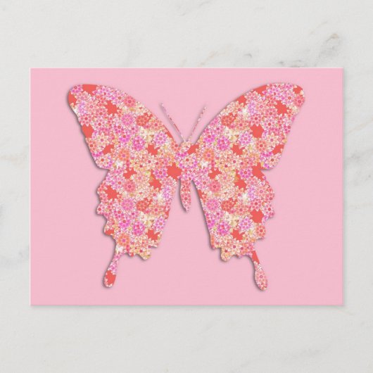Schmetterling in Blume - rosa, orange Postkarte (Vorderseite)