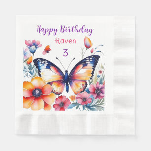 Schmetterling in Blumen Mädchen-Geburtstagsfeier Serviette