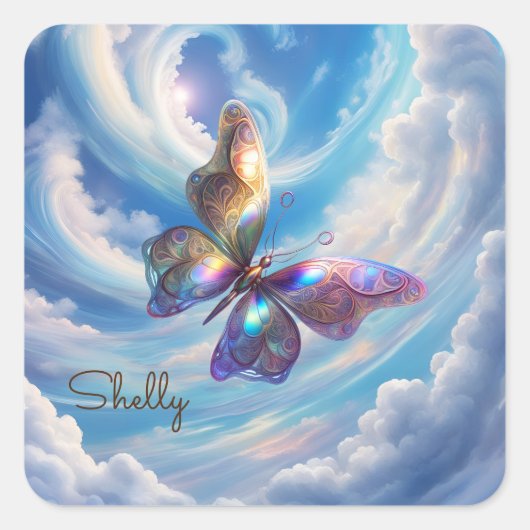 Schmetterling in den Wolken Quadratischer Aufkleber (Vorderseite)
