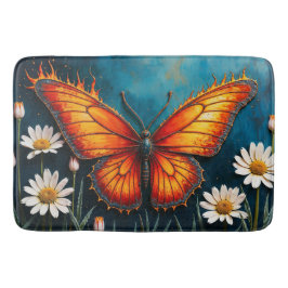 Schmetterling in Flammen Fantasie weiße Kamillenku Badematte