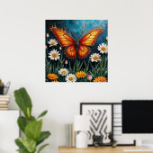 Schmetterling in Flammen Fantasie weiße Kamillenku Poster (Heimbüro)