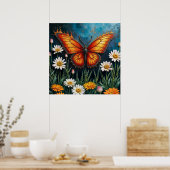 Schmetterling in Flammen Fantasie weiße Kamillenku Poster (Küche)