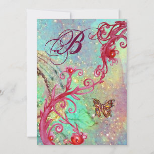 SCHMETTERLING IN GLITZER 2 Blaue Hochzeitsmonogram Einladung