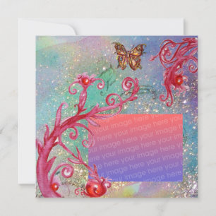 SCHMETTERLING IN GLITZERND Blau Hochzeit Foto Vorl Einladung