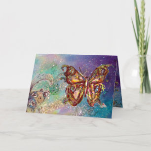 SCHMETTERLING IN GOLDEN FUNKEN, Blau Grün Türkis Karte