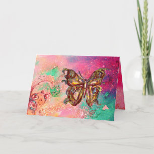 SCHMETTERLING IN GOLDEN FUNKEN, Rosa Grün Türkis Karte