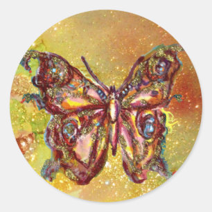 SCHMETTERLING IN GOLDEN FUNKEN RUNDER AUFKLEBER
