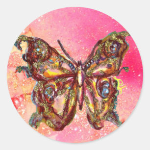 SCHMETTERLING IN GOLDEN FUNKEN RUNDER AUFKLEBER