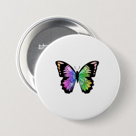 Schmetterling in Regenbogenfarben Button (Vorne & Hinten)