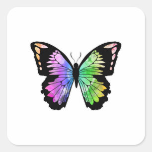 Schmetterling in Regenbogenfarben Quadratischer Aufkleber