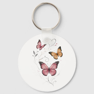Schmetterling in Rosa Botanischer Aquarellstil Schlüsselanhänger