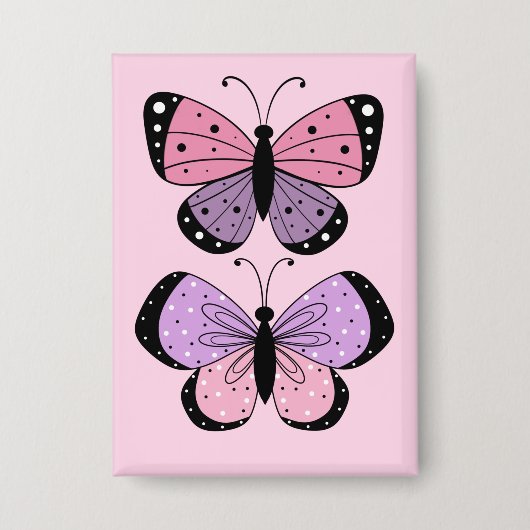 Schmetterling in Rosa und Lila Button (Vorderseite)
