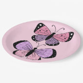 Schmetterling in Rosa und Lila Pappteller (Schrägansicht)
