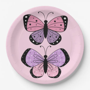 Schmetterling in Rosa und Lila Pappteller