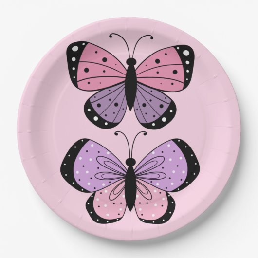 Schmetterling in Rosa und Lila Pappteller (Vorderseite)