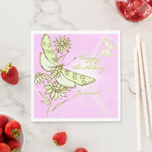 Schmetterling in Rosa, Zitrone und Limette Serviette (Beispiel)