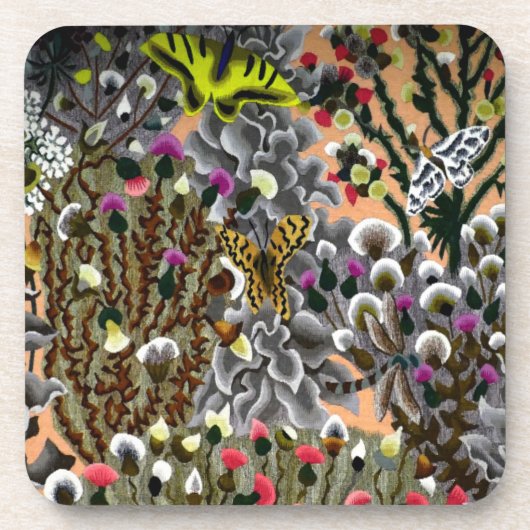 Schmetterling in Vintager Gartendarstellung Getränkeuntersetzer (Vorderseite)