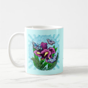 Schmetterling Iris mit Tautropfen Kaffeetasse