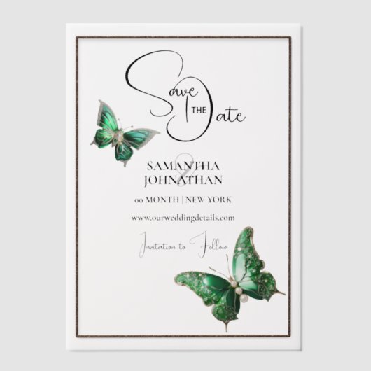 Schmetterling Juwel Smaragdgrün Silber Save the Da Pergament Einladungen (Vorderseite)