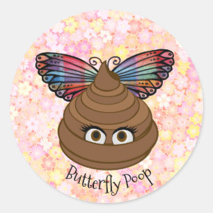 Schmetterling Kacke Emoji Runder Aufkleber