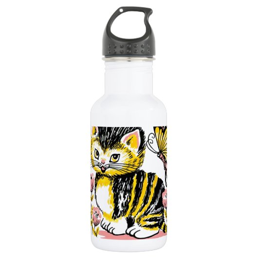 Schmetterling & Kätzchen Edelstahlflasche (Vorderseite)