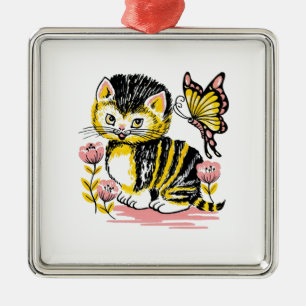 Schmetterling & Kätzchen Ornament Aus Metall