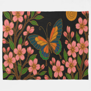 Schmetterling Kirschblüten Mond Fleecedecke