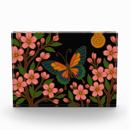 Schmetterling Kirschblüten Mond Fotoblock (Vorderseite)