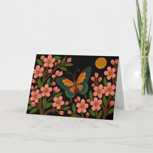 Schmetterling Kirschblüten Mond Karte (Vorderseite)