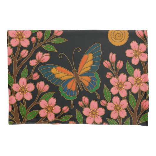 Schmetterling Kirschblüten Mond Kissenbezug (Vorderseite)